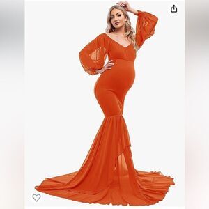 Off Shoulder Maternity Dress Elegant Fit V Neck Chiffon Long Gown Photography